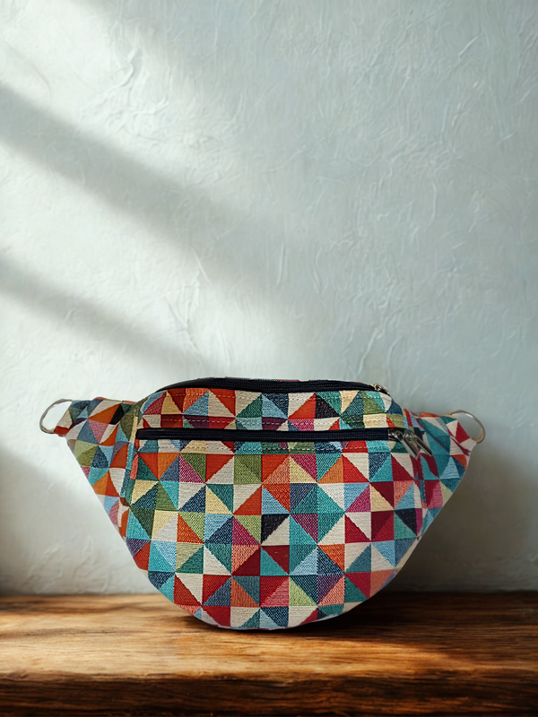 Colorful fanny pack with geometric pattern