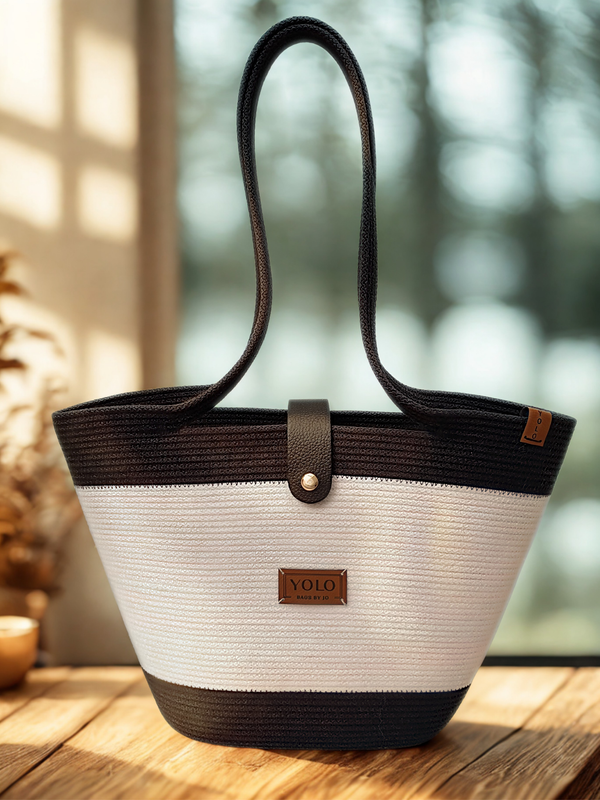 Yolo Cord Magic Handbag, DuoColor Black and White, Midi