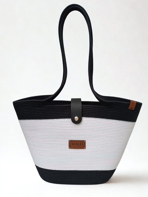 Handtasche Yolo Kordelzauber DuoColor Schwarz-Weiß Midi