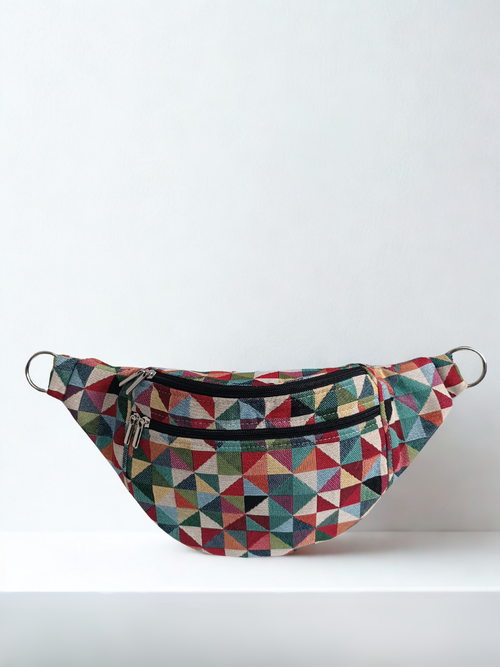 Colorful fanny pack with geometric pattern