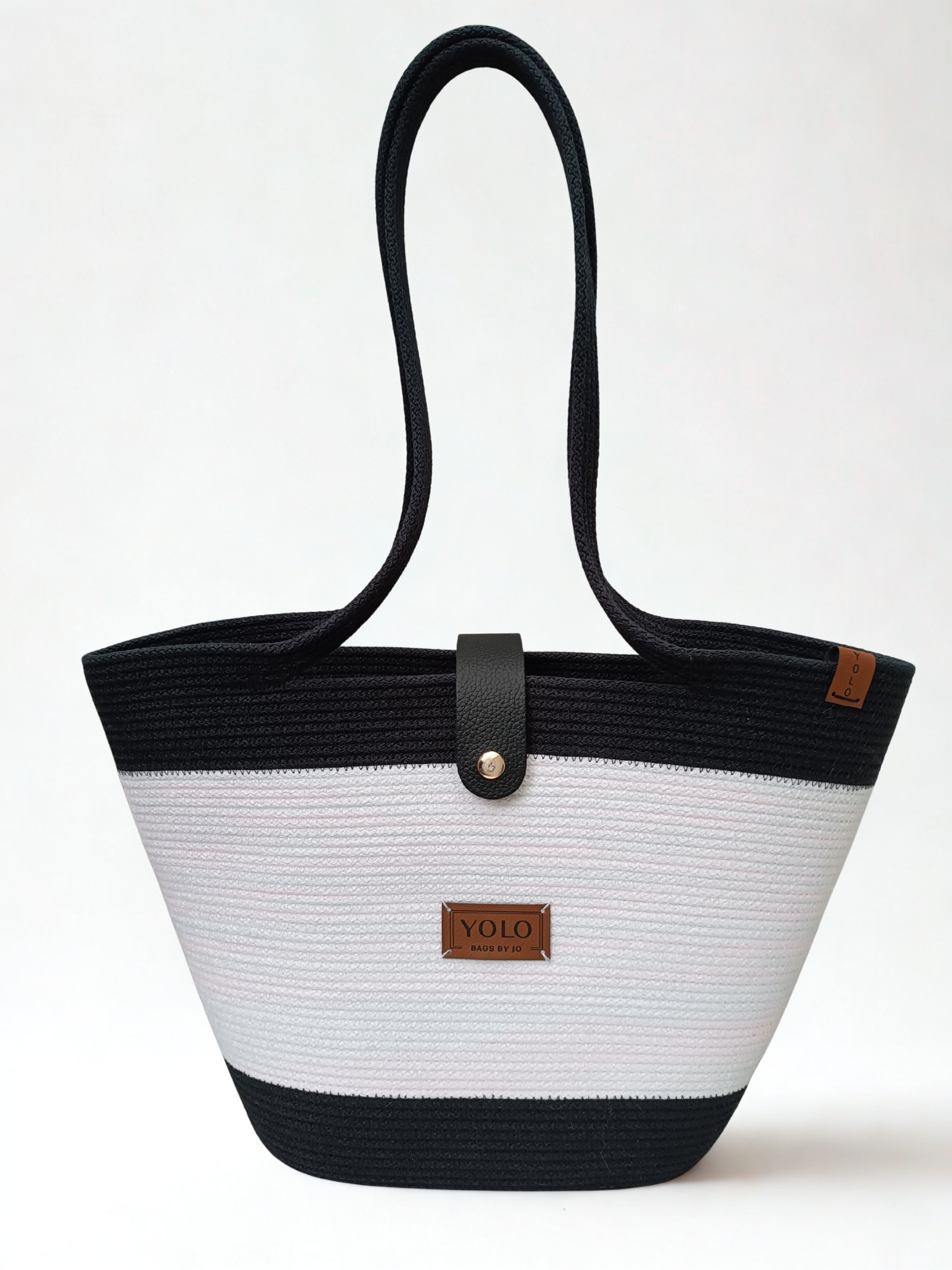Yolo Cord Magic Handbag, DuoColor Black and White, Midi