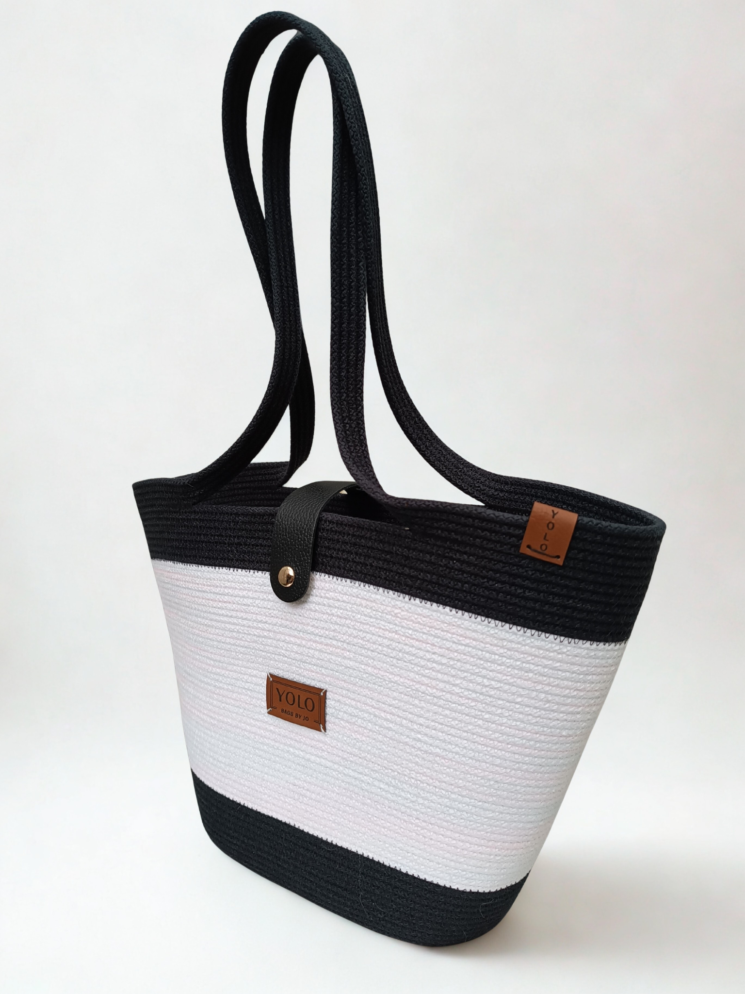 Yolo Cord Magic Handbag, DuoColor Black and White, Midi