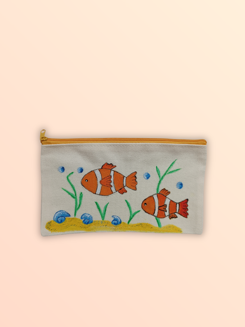 Hand-painted canvas cosmetic bag