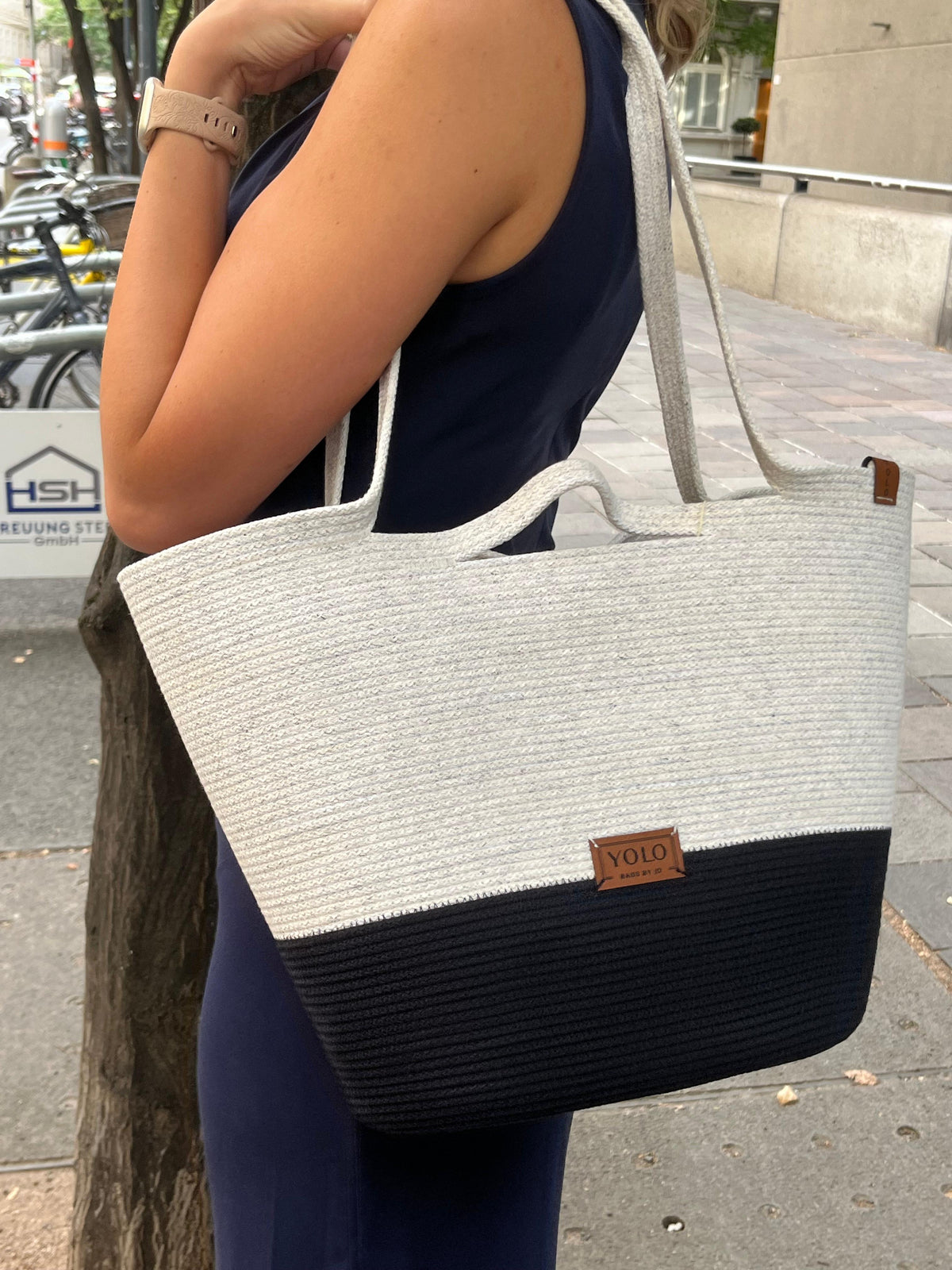 Handtasche Yolo Kordelzauber DuoColor Schwarz-Weiß Maxi – Ansicht 3